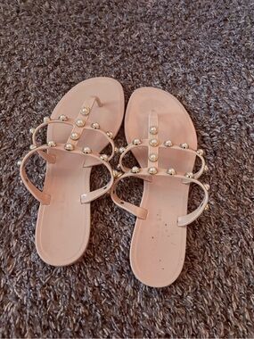 Women's Pale Pink Studded Slide Sandals